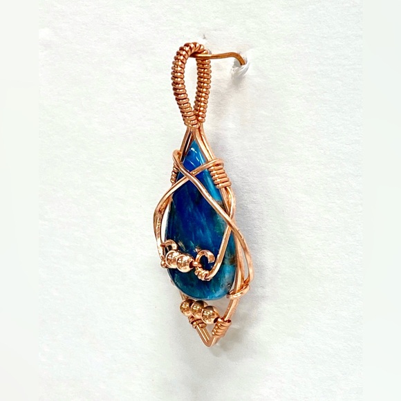 HANDMADE Apatite and Bare Copper Hand Wrapped Statement Pendant, Gift for Her - Picture 7 of 10